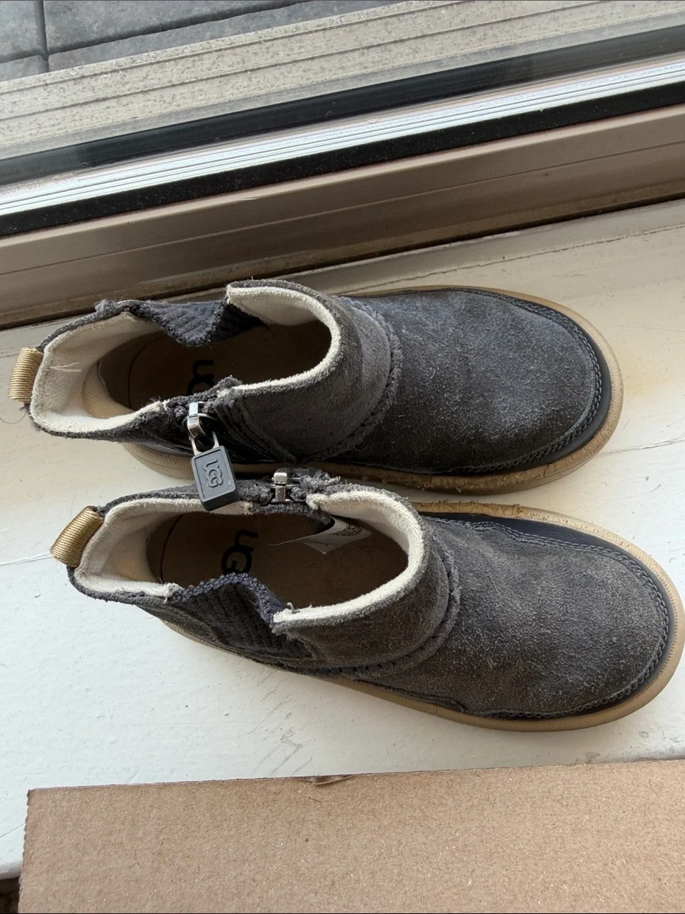 UGG Kids Charcoal Gray and Tan Ankle Booties